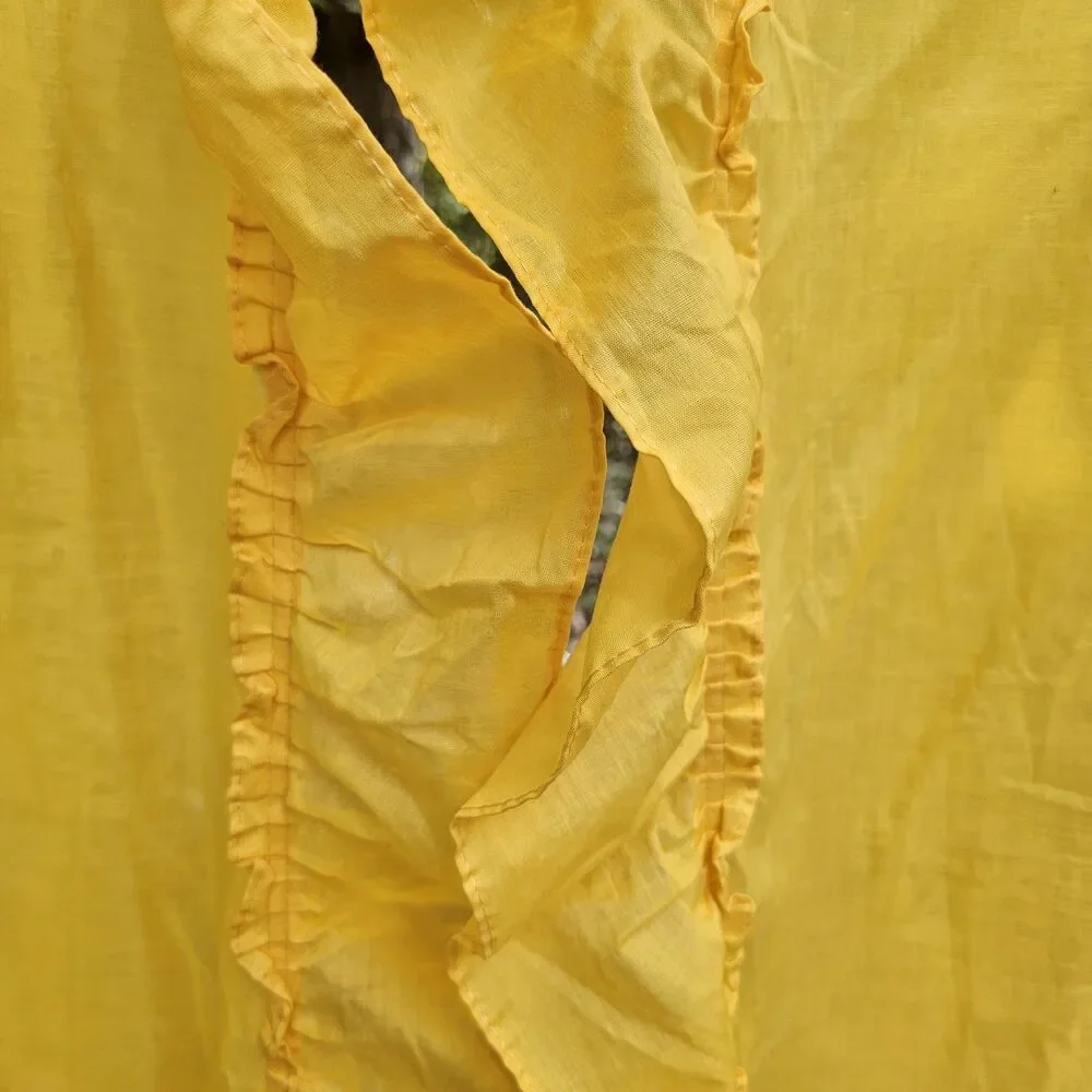 Vintage Bright Orange Yellow Ruffled Curtains Pair 47